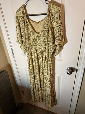 The Woods by Kate Quinn Litho Bee Print Smocked Midi Dress XXL Cottagecore